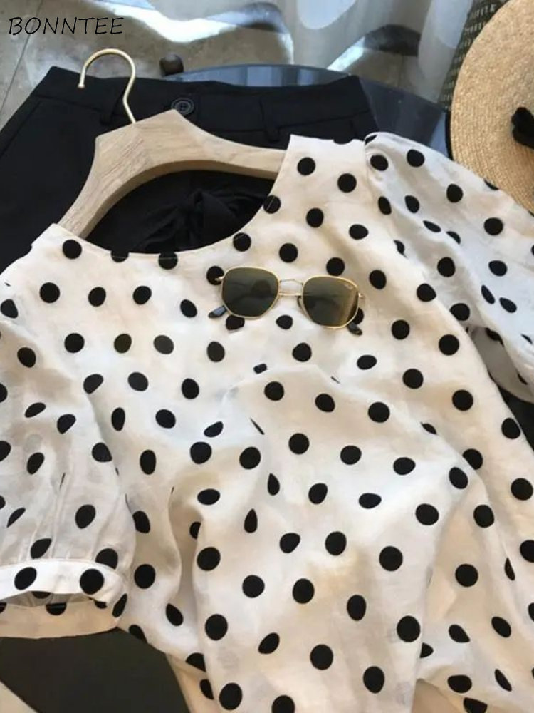 Summer Linen Clothing For Women - Bluzki w kropki damskie eleganckie letnie