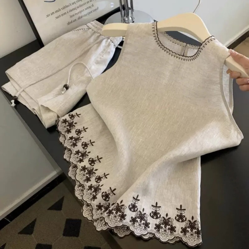 Summer Linen Clothing For Women - Prosty komplet damski w stylu old