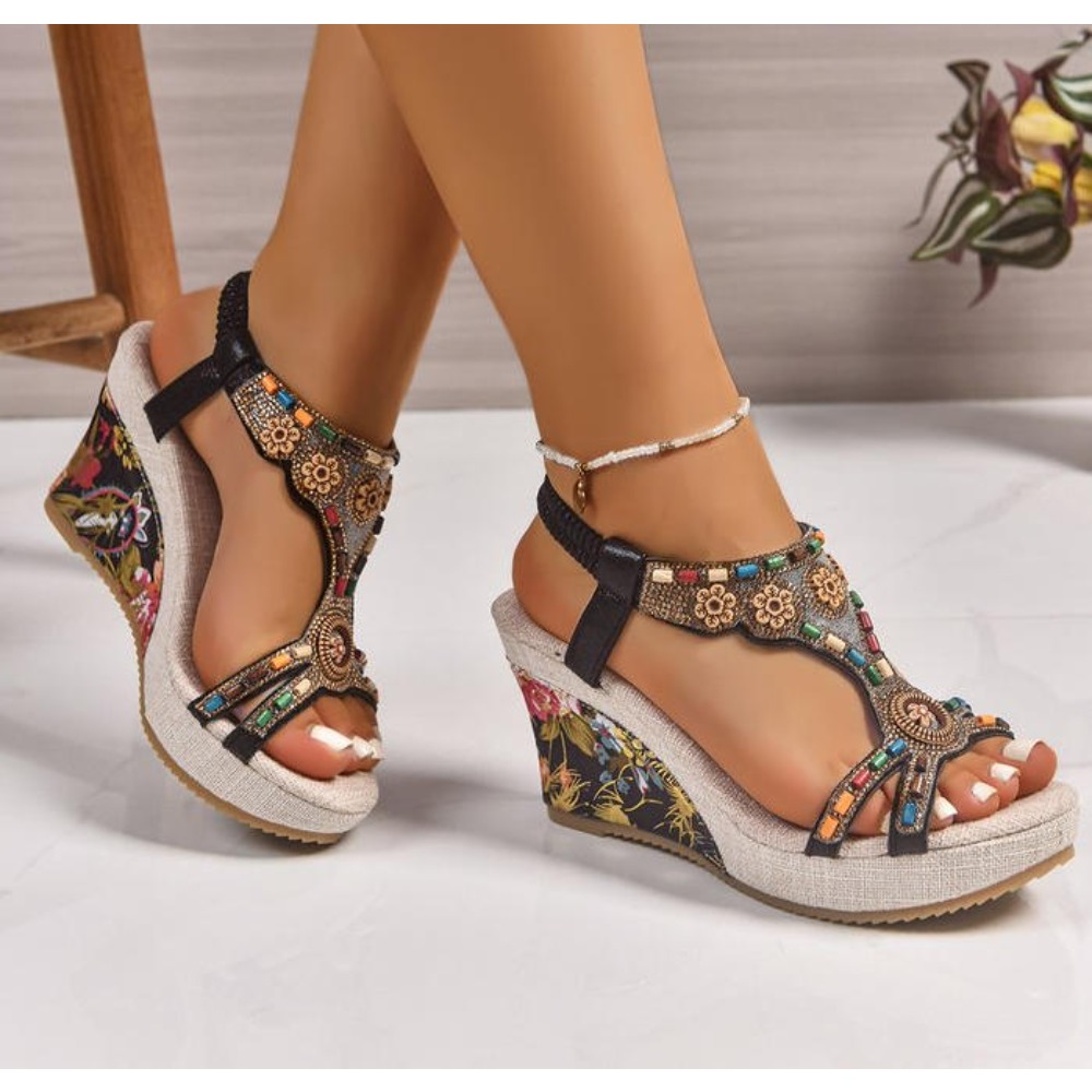 Summer Clothing Plus Size Women - Damskie skórzane letnie sandały na koturnie,