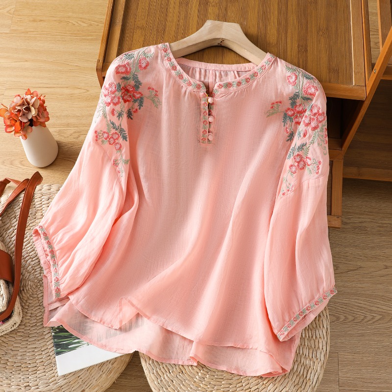Summer Linen Clothing For Women - Damskie bluzki w stylu chińskim, koszule