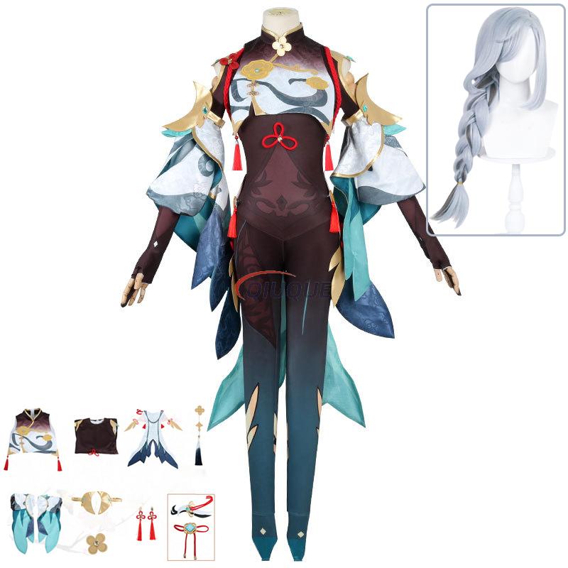 Romper Playsuit Women - Kostium Cosplay Genshin Impact Shenhe Peruka
