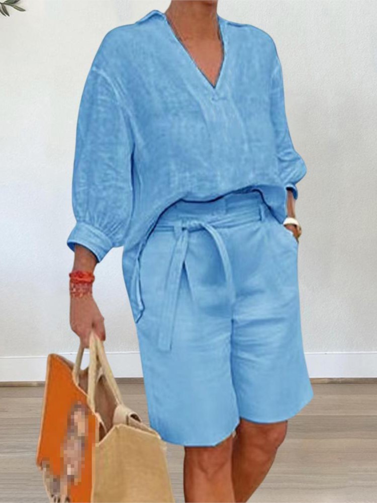 Summer Linen Clothing For Women - Garnitury damskie Elegancki dwuczęściowy zestaw z