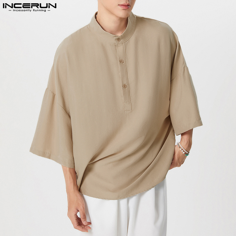 Summer Clothing Colors 2026 - INCERUN Męska Koszula Jednolita Kolorystyka Stójka