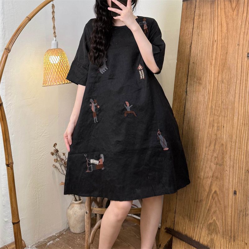 Summer Linen Clothing For Women - Sukienka letnia damska plus size, luźna,
