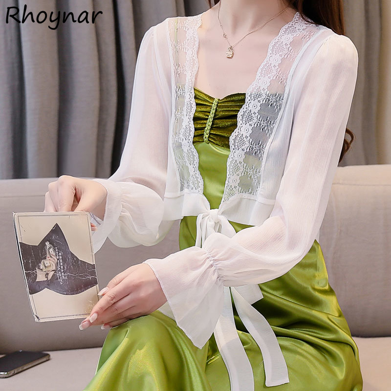Crop Blouse Linen - Słodkie bluzki damskie rozszerzane rękawy koreańska
