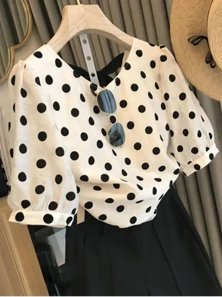 Bluzki w kropki damskie elegan – Summer Linen Clothing For Women recenzja i cena