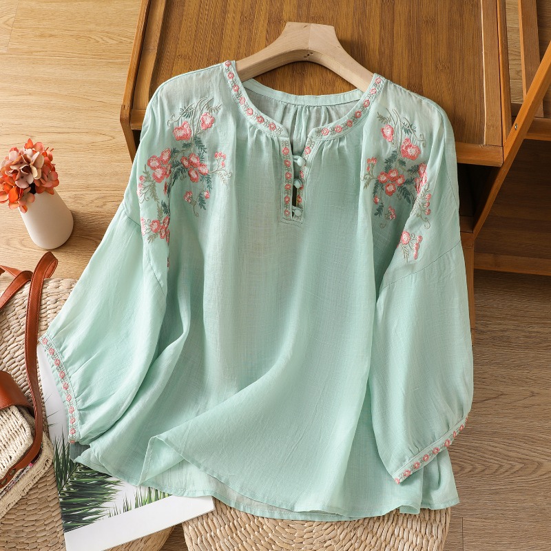Damskie bluzki w stylu chiński – Summer Linen Clothing For Women recenzja i cena