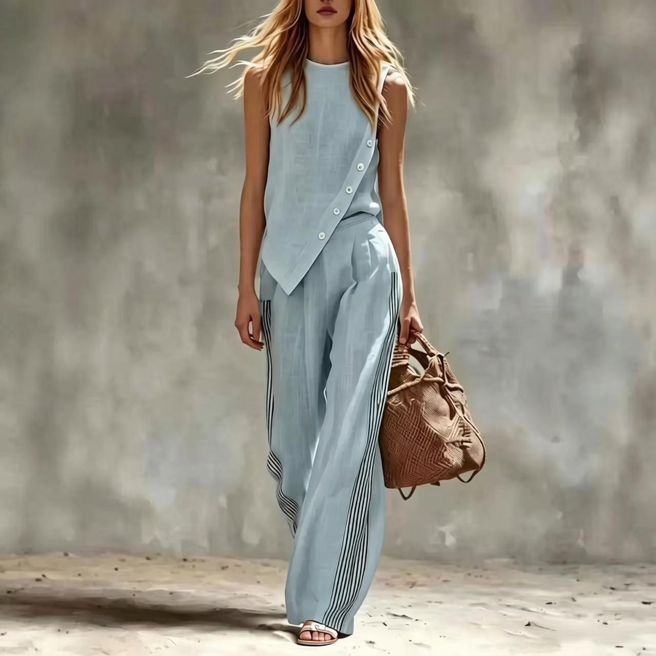 Dwuczęściowy lniany komplet z  – Summer Linen Clothing For Women recenzja i cena