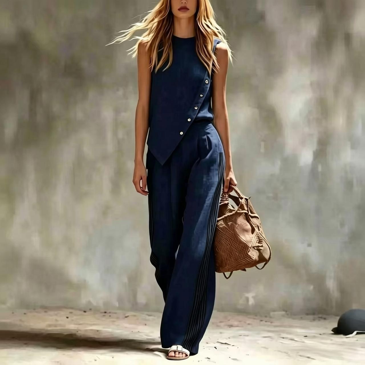 Dwuczęściowy lniany komplet z  – Summer Linen Clothing For Women recenzja i cena