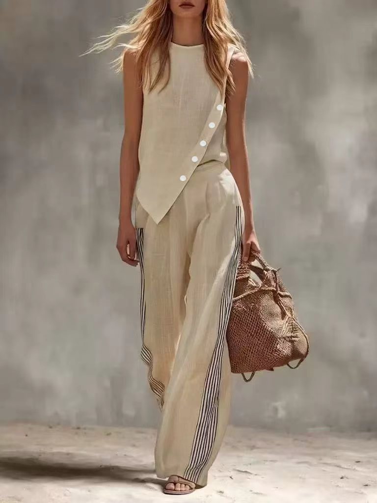 Dwuczęściowy lniany komplet z  – Summer Linen Clothing For Women recenzja i cena