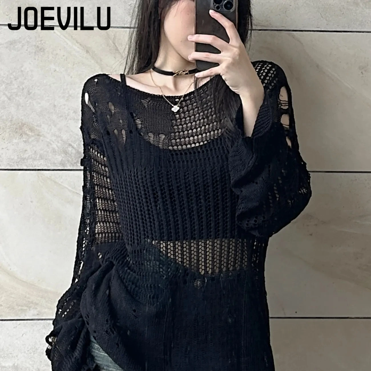 JOEVILU Hollow dzianinowa bluz – Summer Goth Clothing recenzja i cena