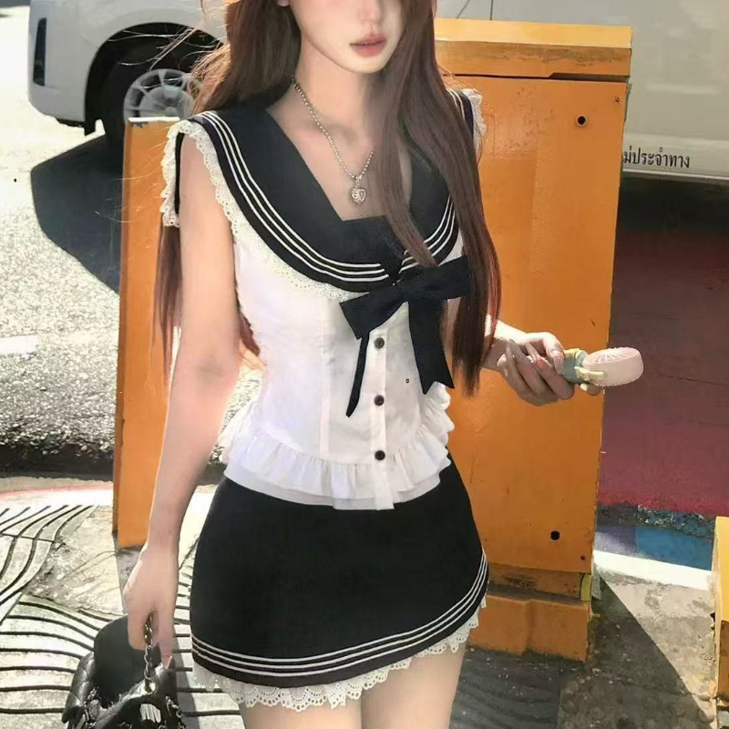 College Style Bow Sweet 2 Piec – Summer Japanese Clothing recenzja i cena