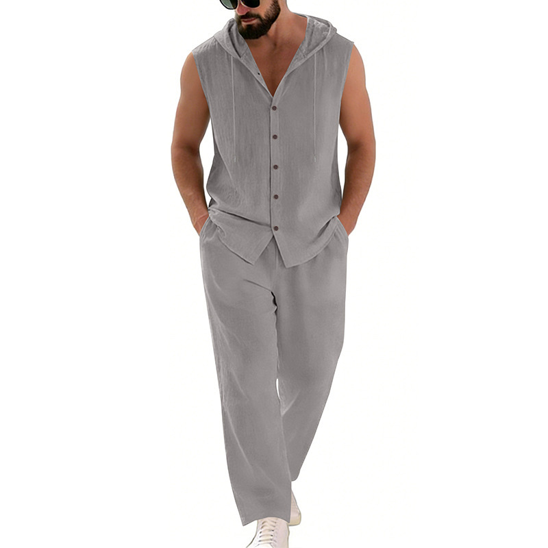 Męski lniany komplet casualowy – Summer Clothing Mens recenzja i cena