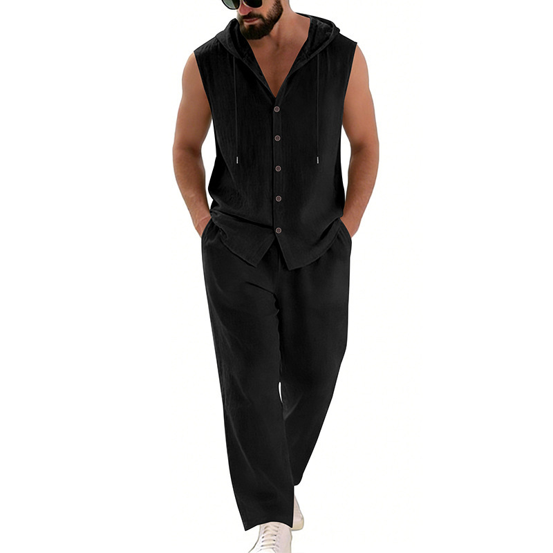Męski lniany komplet casualowy – Summer Clothing Mens recenzja i cena