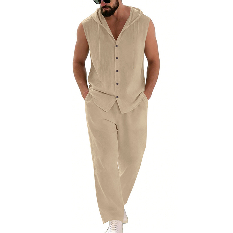 Męski lniany komplet casualowy – Summer Clothing Mens recenzja i cena