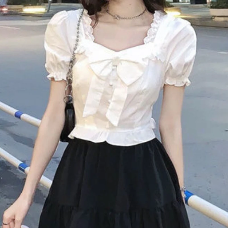 White Blouses Women Bow Design – Crop Blouse Linen recenzja i cena