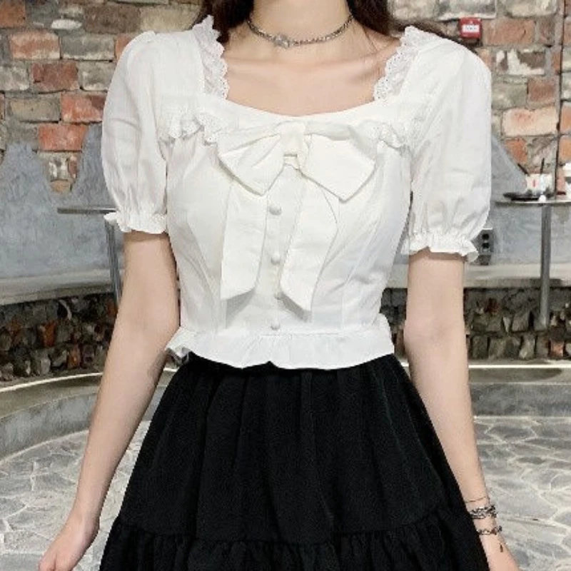 White Blouses Women Bow Design – Crop Blouse Linen recenzja i cena