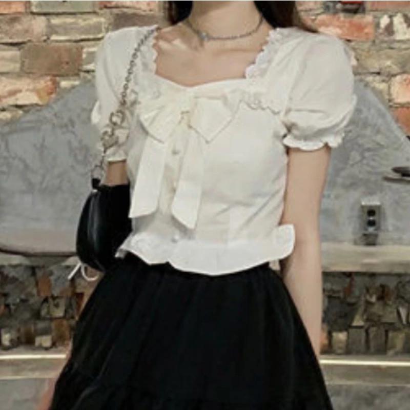 White Blouses Women Bow Design – Crop Blouse Linen recenzja i cena