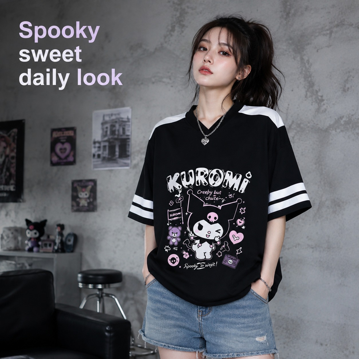 Czarno-biała koszulka Kuromi o – Summer Goth Clothing recenzja i cena