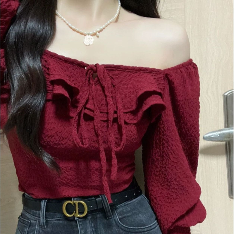 Czerwone Bluzki Koronkowe Casu – Crop Blouse Linen recenzja i cena