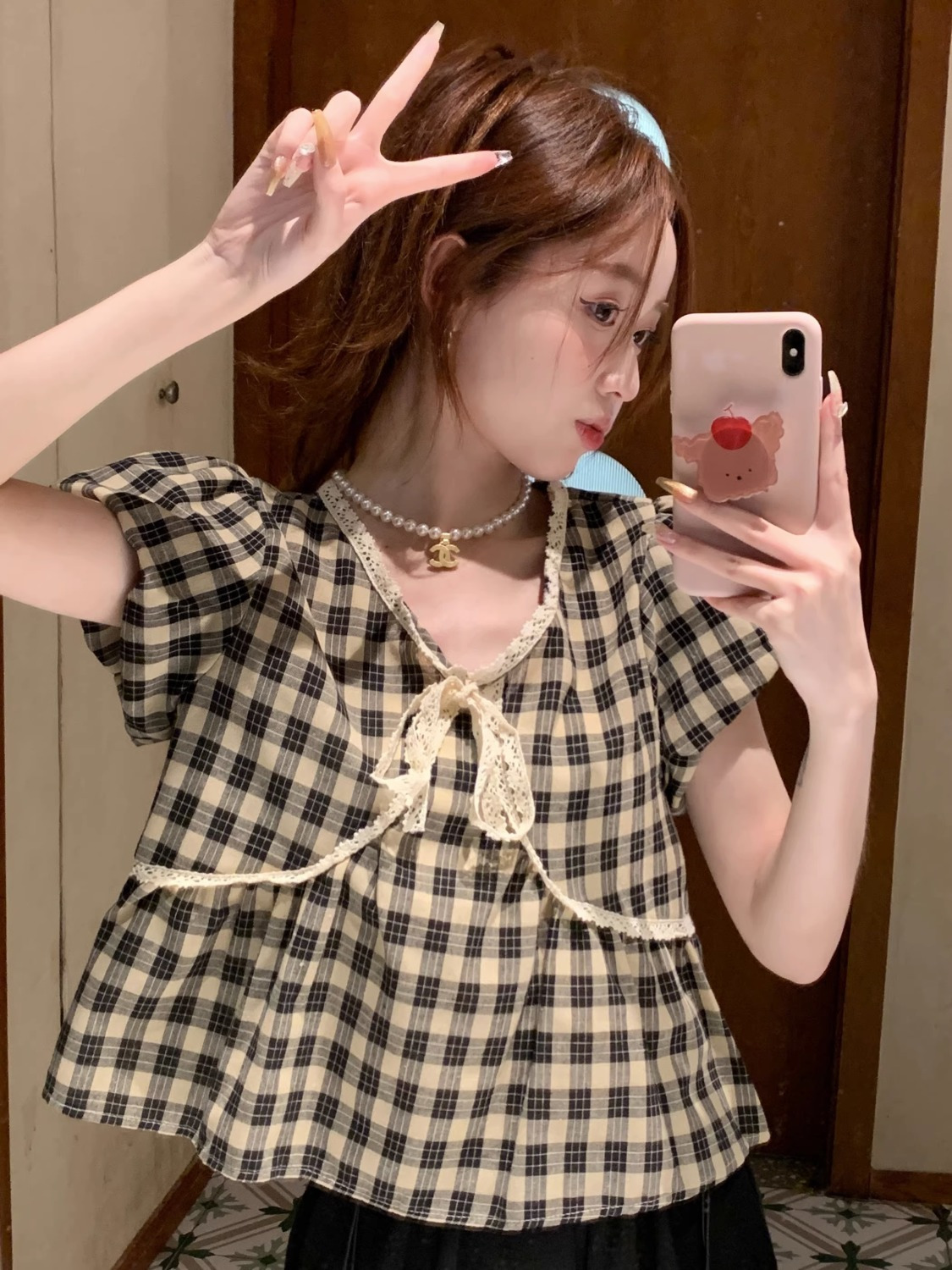 Bluzki damskie w kratę Vintage – Crop Blouse Linen recenzja i cena